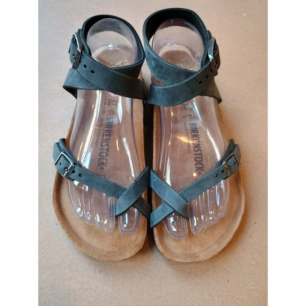 Birkenstock Sandals Womens 37 Yara Casual Ankle Strappy Flats Gray Leather - Picture 3 of 7